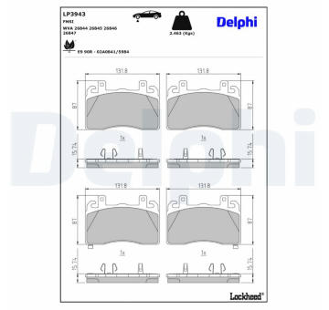 Sada brzdových destiček, kotoučová brzda DELPHI LP3943