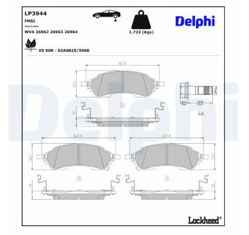 Sada brzdových destiček, kotoučová brzda DELPHI LP3944