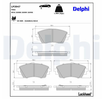 Sada brzdových destiček, kotoučová brzda DELPHI LP3947