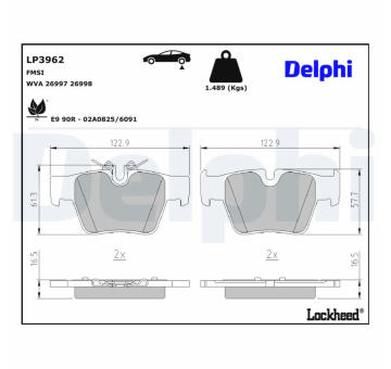 Sada brzdových destiček, kotoučová brzda DELPHI LP3962