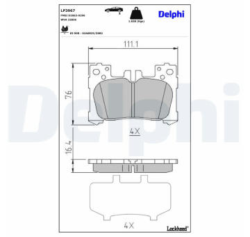 Sada brzdových destiček, kotoučová brzda DELPHI LP3967