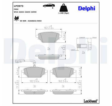 Sada brzdových destiček, kotoučová brzda DELPHI LP3973