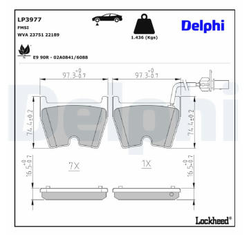 Sada brzdových destiček, kotoučová brzda DELPHI LP3977