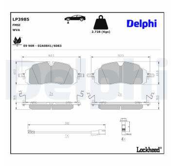 Sada brzdových destiček, kotoučová brzda DELPHI LP3985