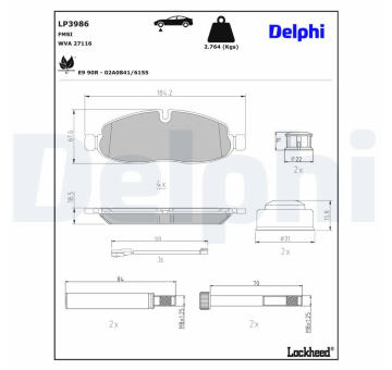 Sada brzdových destiček, kotoučová brzda DELPHI LP3986
