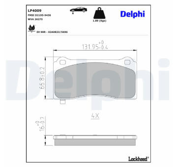 Sada brzdových destiček, kotoučová brzda DELPHI LP4009