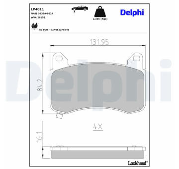 Sada brzdových destiček, kotoučová brzda DELPHI LP4011