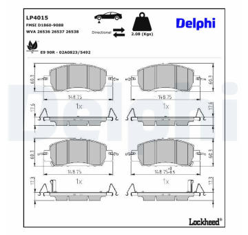 Sada brzdových destiček, kotoučová brzda DELPHI LP4015