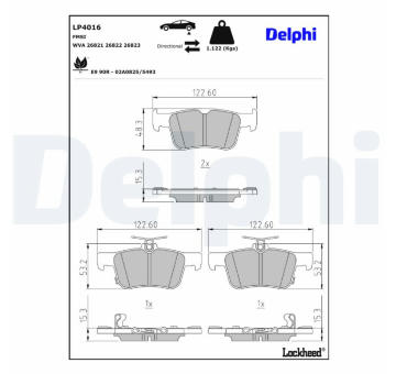 Sada brzdových destiček, kotoučová brzda DELPHI LP4016