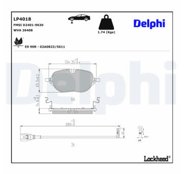 Sada brzdových destiček, kotoučová brzda DELPHI LP4018
