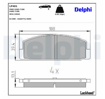 Sada brzdových destiček, kotoučová brzda DELPHI LP401