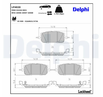 Sada brzdových destiček, kotoučová brzda DELPHI LP4020