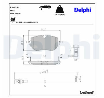 Sada brzdových destiček, kotoučová brzda DELPHI LP4021