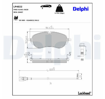 Sada brzdových destiček, kotoučová brzda DELPHI LP4022