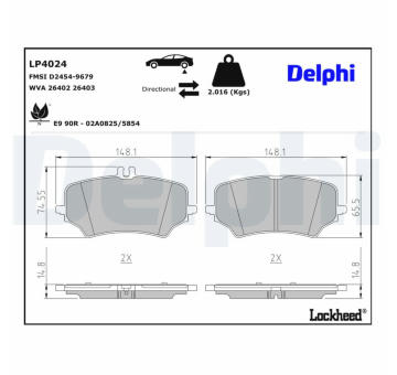 Sada brzdových destiček, kotoučová brzda DELPHI LP4024
