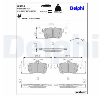 Sada brzdových destiček, kotoučová brzda DELPHI LP4026