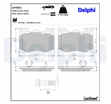 Sada brzdových destiček, kotoučová brzda DELPHI LP4031