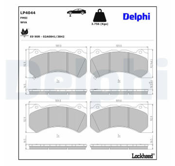 Sada brzdových destiček, kotoučová brzda DELPHI LP4044