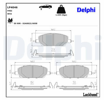 Sada brzdových destiček, kotoučová brzda DELPHI LP4046