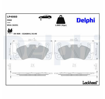 Sada brzdových destiček, kotoučová brzda DELPHI LP4060