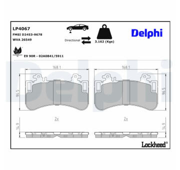 Sada brzdových destiček, kotoučová brzda DELPHI LP4067