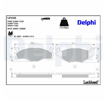 Sada brzdových destiček, kotoučová brzda DELPHI LP420
