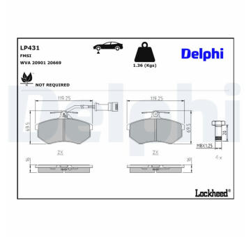 Sada brzdových destiček, kotoučová brzda DELPHI LP431