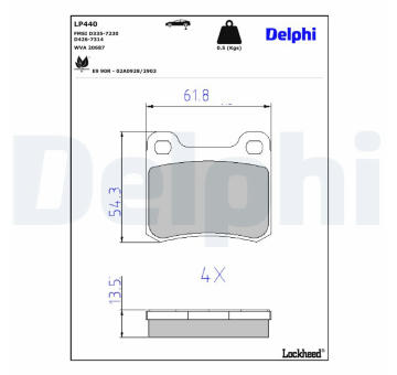 Sada brzdových destiček, kotoučová brzda DELPHI LP440