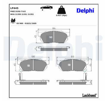 Sada brzdových destiček, kotoučová brzda DELPHI LP445