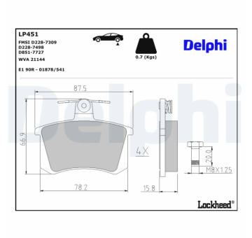 Sada brzdových destiček, parkovací brzda DELPHI LP451