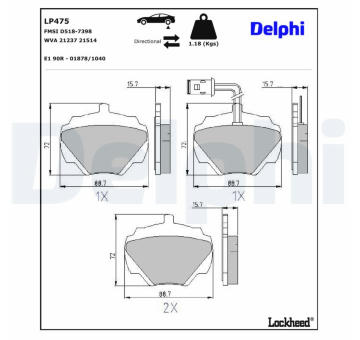 Sada brzdových destiček, kotoučová brzda DELPHI LP475