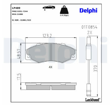 Sada brzdových destiček, kotoučová brzda DELPHI LP489