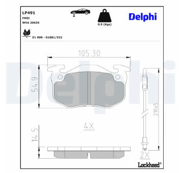Sada brzdových destiček, kotoučová brzda DELPHI LP491