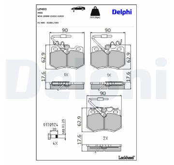 Sada brzdových destiček, kotoučová brzda DELPHI LP493