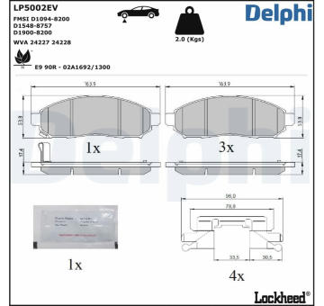 Sada brzdových destiček, kotoučová brzda DELPHI LP5002EV