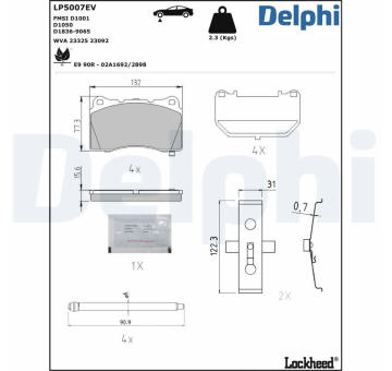 Sada brzdových destiček, kotoučová brzda DELPHI LP5007EV