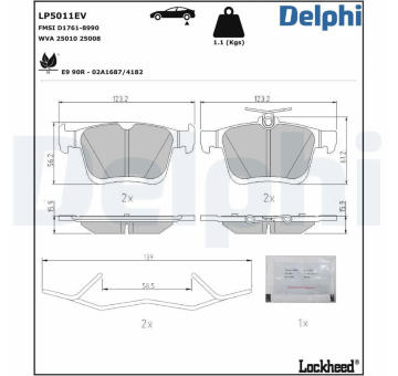 Sada brzdových destiček, kotoučová brzda DELPHI LP5011EV