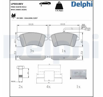 Sada brzdových destiček, kotoučová brzda DELPHI LP5018EV