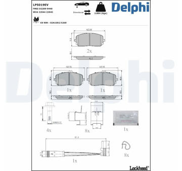 Sada brzdových destiček, kotoučová brzda DELPHI LP5019EV