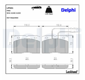 Sada brzdových destiček, kotoučová brzda DELPHI LP501