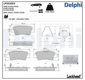 Sada brzdových destiček, kotoučová brzda DELPHI LP5020EV