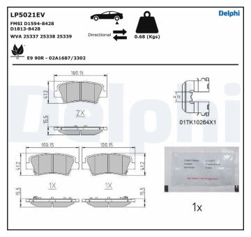 Sada brzdových destiček, kotoučová brzda DELPHI LP5021EV