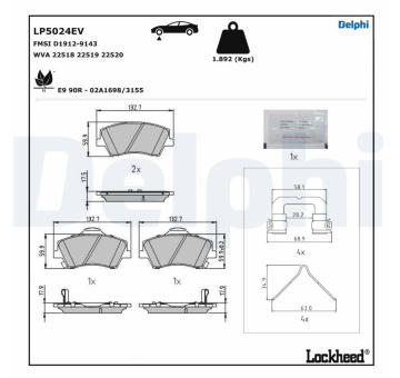 Sada brzdových destiček, kotoučová brzda DELPHI LP5024EV