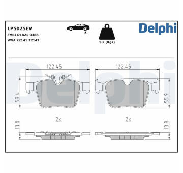 Sada brzdových destiček, kotoučová brzda DELPHI LP5025EV