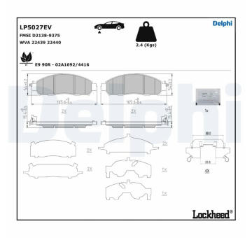 Sada brzdových destiček, kotoučová brzda DELPHI LP5027EV