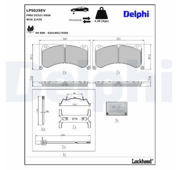 Sada brzdových destiček, kotoučová brzda DELPHI LP5029EV