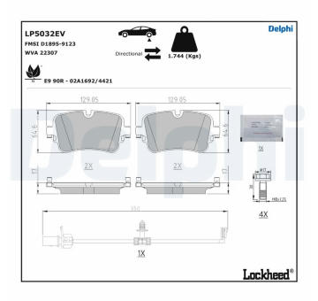 Sada brzdových destiček, kotoučová brzda DELPHI LP5032EV