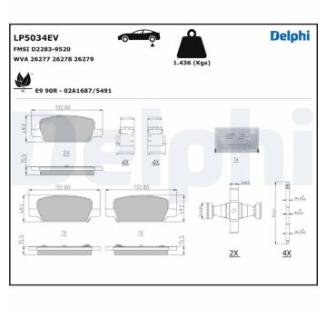 Sada brzdových destiček, kotoučová brzda DELPHI LP5034EV