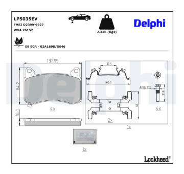 Sada brzdových destiček, parkovací brzda DELPHI LP5035EV
