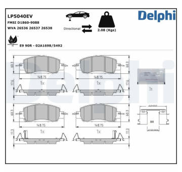 Sada brzdových destiček, kotoučová brzda DELPHI LP5040EV